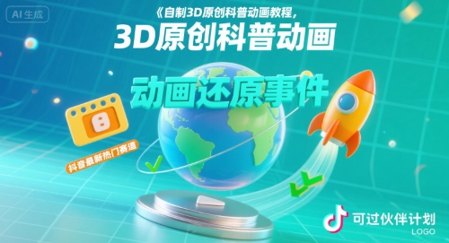 自制3D原创科普动画教程，动画还原事件，抖音最新热门赛道，可过伙伴计划-AI学习资源网