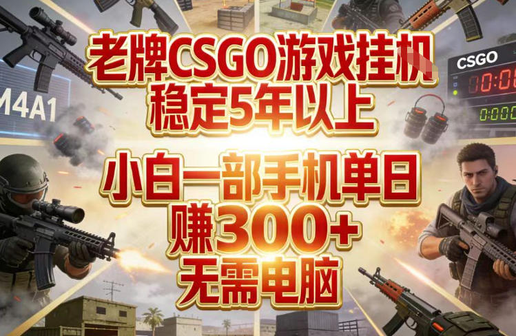 老牌CSGO游戏挂G,稳定5年以上,小白一部手机单日賺3张+,无需电脑【揭秘】-AI学习资源网
