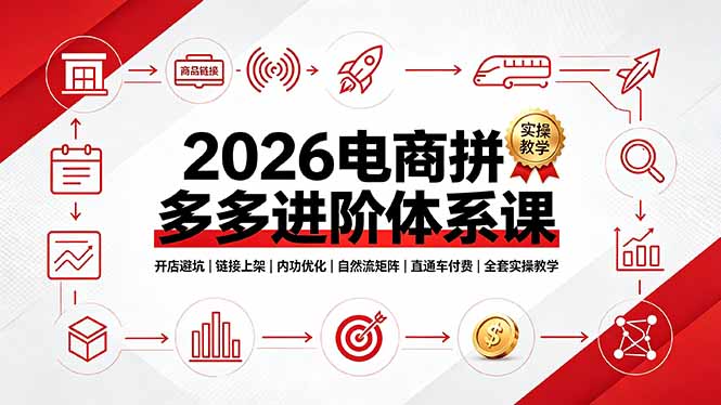 2026电商拼多多进阶体系课，开店避坑，链接上架，内功优化，自然流矩阵｜直通车付费｜全套实操教学-AI学习资源网
