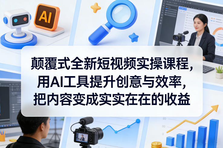 颠覆式全新短视频实操课程，用AI工具提升创意与效率，把内容变成实实在在的收益-AI学习资源网