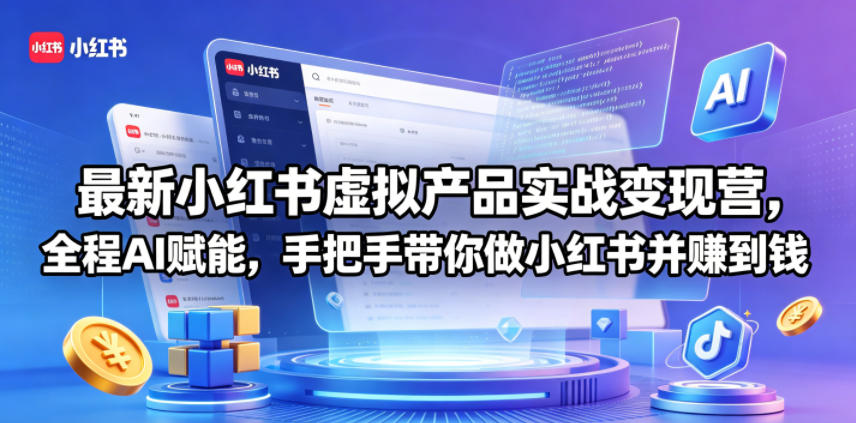 最新小红书虚拟产品实战变现营，全程AI赋能，手把手带你做小红书并赚到钱-AI学习资源网
