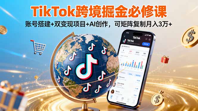 TikTo跨境掘金必修课，账号搭建+双变现项目+AI创作，可矩阵复制月入3万+-AI学习资源网