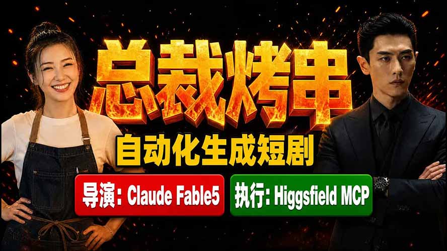 《总裁烤串》真人短剧全自动诞生!Claude Fable5 当导演,Higgsfield MCP 执行!-AI学习资源网