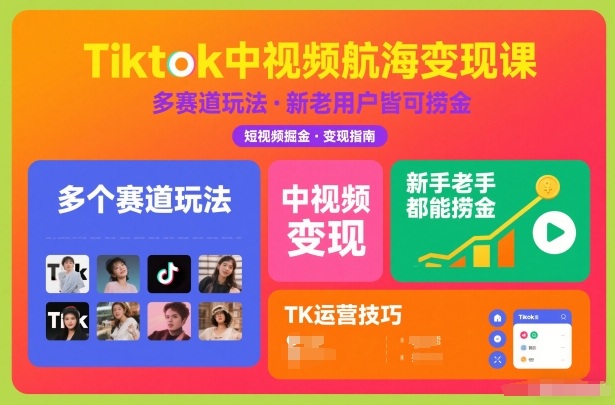 Tiktok中视频航海变现课，多个赛道玩法，新手老手都能在TK中视频捞金-AI学习资源网