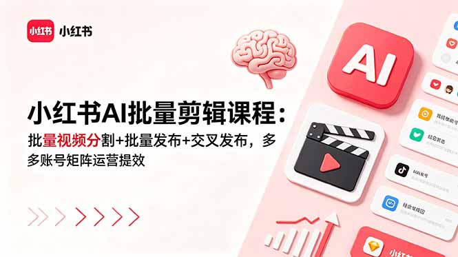 小红书AI批量剪辑课程：批量视频分割+批量发布+交叉发布，多账号矩阵运营提效-AI学习资源网