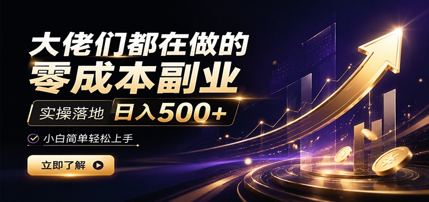 大佬们都在做的零成本副业，实操落地日入500+，小白一秒上手-AI学习资源网