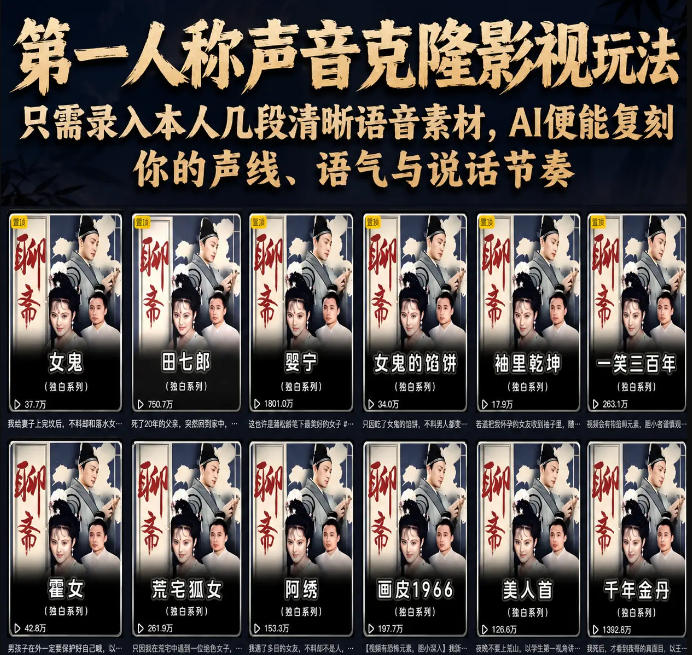 第一人称声音克隆影视玩法，只需录入本人几段清晰语音素材，AI便能复刻你的声线、语气与说话节奏-AI学习资源网