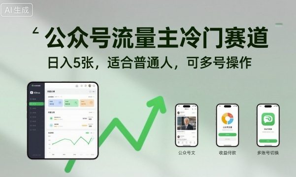 公众号流量主冷门赛道，日入5张，适合普通人，可多号操作-AI学习资源网