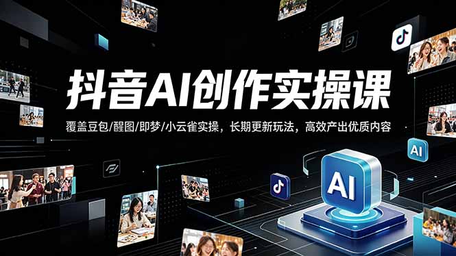 抖音AI创作变现课，覆盖豆包/醒图/即梦/小云雀实操，长期更新玩法，高效产出优质内容-AI学习资源网