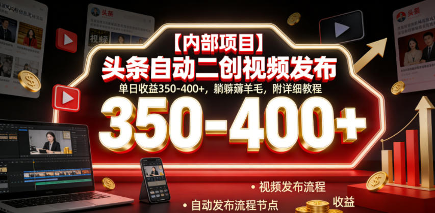 【内部项目】头条自动二创视频发布,单日收益350-400+,躺賺薅羊毛,附详细教程【揭秘】-AI学习资源网