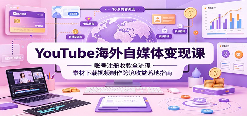 YouTube海外自媒体变现课：账号注册收款全流程，素材下载视频制作跨境收益落地指南-AI学习资源网
