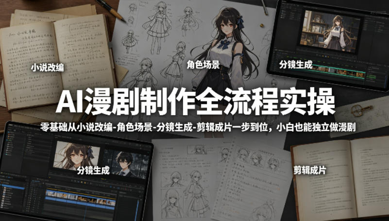 AI漫剧制作全流程实操，零基础从小说改编-角色场景-分镜生成-剪辑成片一步到位，小白也能独立做漫剧-AI学习资源网