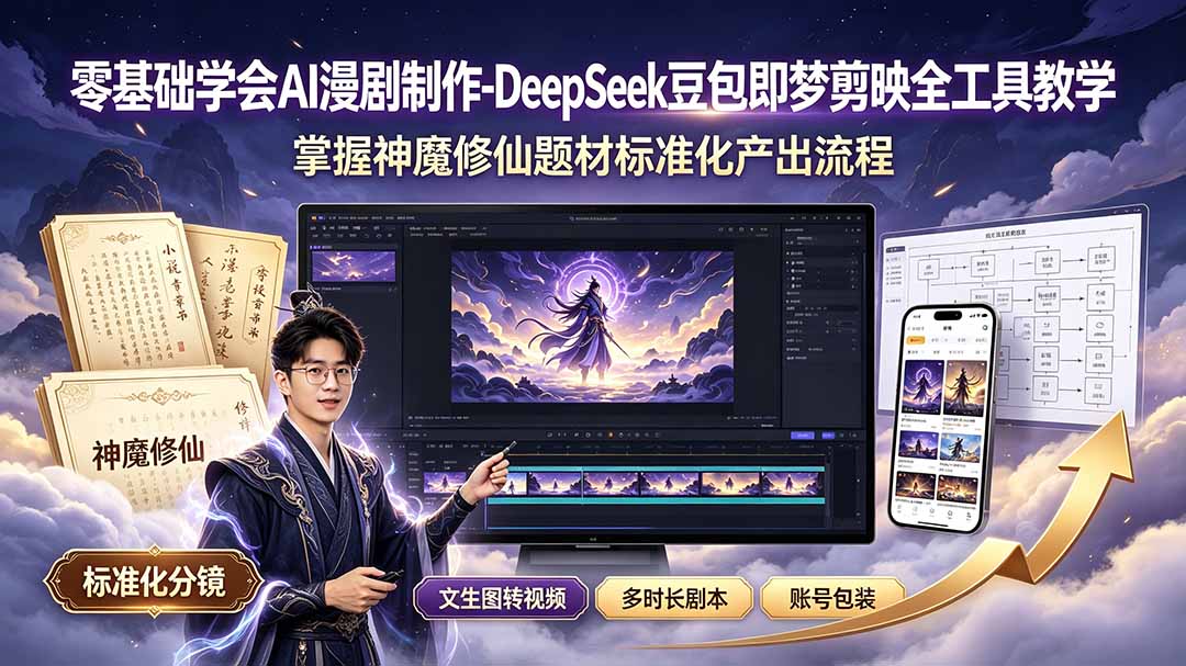 零基础学会AI漫剧制作-DeepSeek豆包即梦剪映全工具教学,掌握神魔修仙题材标准化产出流程-AI学习资源网