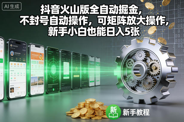 抖音火山版全自动掘金，不封号自动操作，可矩阵放大操作，新手小白也能日入5张【揭秘】-AI学习资源网