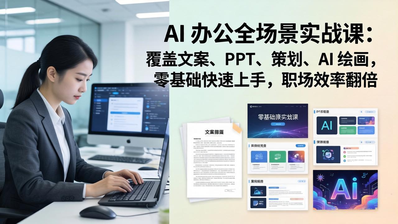 AI 办公全场景实战课:覆盖文案、PPT、策划、AI 绘画,零基础快速上手,职场效率翻倍-AI学习资源网