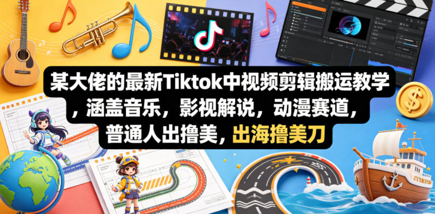 某大佬的最新Tiktok中视频剪辑搬运教学，涵盖音乐，影视解说，动漫赛道，普通人出海撸美刀-AI学习资源网