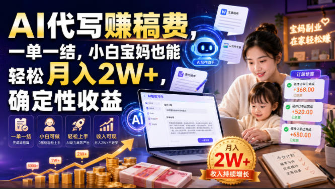 AI代写賺稿费，一单一结，小白宝妈也能轻松月入2W+，确定性收益【揭秘】-AI学习资源网