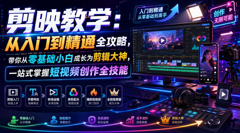 剪映教学:从入门到精通全攻略,带你从零基础小白成长为剪辑大神,一站式掌握短视频创作全技能-AI学习资源网