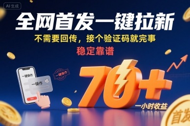 全网首发一键拉新项目，不需要回传，接个验证码就完事，稳定靠谱，一小时收益70+【揭秘】-AI学习资源网