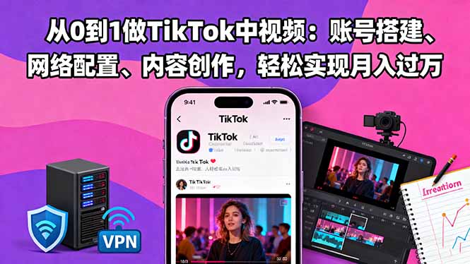 从0到1做TikTok中视频:账号搭建、网络配置、内容创作,轻松实现月入过万-AI学习资源网