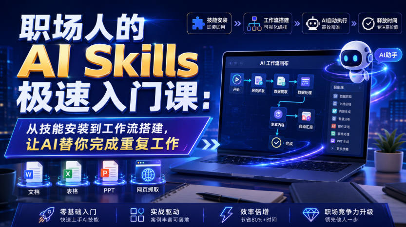 职场人的AI Skills极速入门课:从技能安装到工作流搭建,让AI替你完成重复工作-AI学习资源网