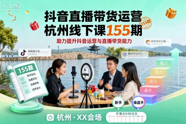 抖音直播带货运营杭州线下课155期，助力提升抖音运营与直播带货能力-AI学习资源网