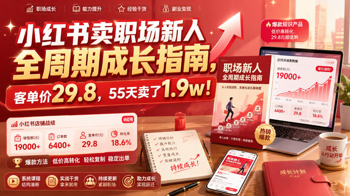 小红书卖职场新人全周期成长指南，客单价29.8，55天卖了1.9w！-AI学习资源网
