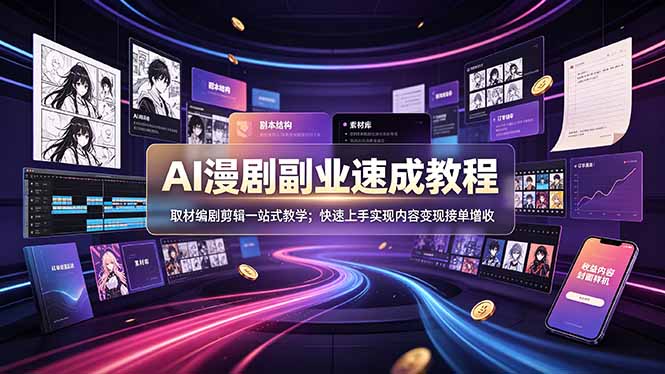 AI漫剧副业速成教程，取材编剧剪辑一站式教学；快速上手实现内容变现接单增收-AI学习资源网