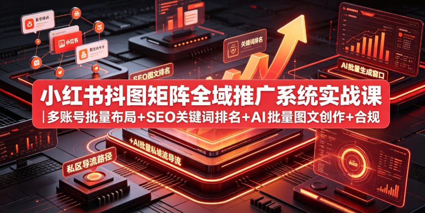 小红书抖图矩阵全域推广系统实战课｜多账号批量布局+SEO关键词排名+AI批量图文创作+合规私域导流完整落地教程-AI学习资源网