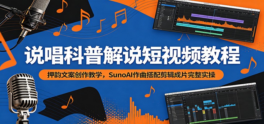 说唱科普解说短视频教程：押韵文案创作教学，SunoAI作曲搭配剪辑成片完整实操-AI学习资源网