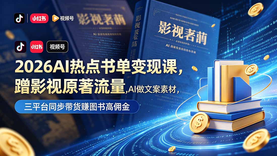 2026AI热点书单变现课，蹭影视原著流量，AI做文案素材，三平台同步带货赚图书高佣金-AI学习资源网