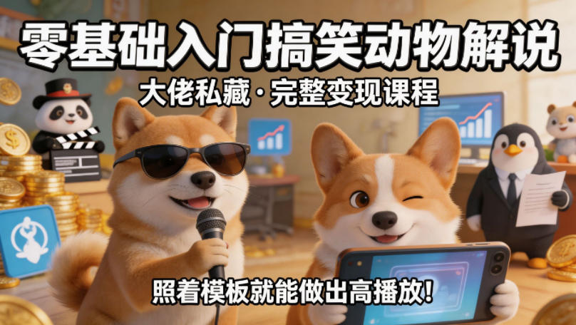零基础入门搞笑动物解说，大佬私藏完整变现课程，照着模板就能做出高播放-AI学习资源网