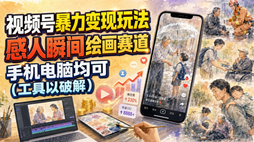 视频号暴力变现玩法，感人瞬间绘画赛道，手机电脑均可-AI学习资源网
