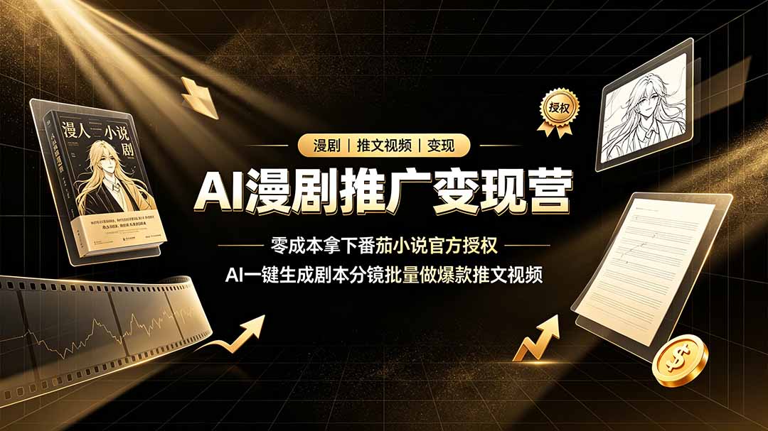AI漫剧推广变现营,零成本拿下番茄小说官方授权,AI一键生成剧本分镜批量做爆款推文视频-AI学习资源网