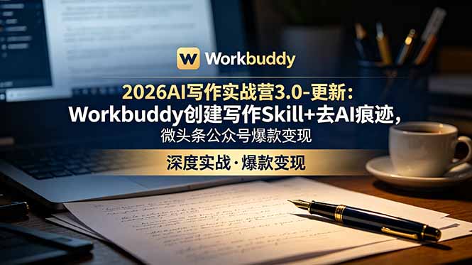 2026AI写作实战营3.0-更新：Workbuddy创建写作Skill+去AI痕迹，微头条公众号爆款变现-AI学习资源网