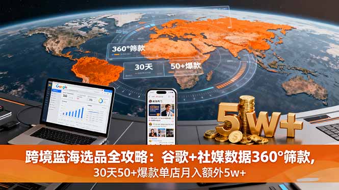 跨境蓝海选品全攻略：谷歌+社媒数据360°筛款,30天50+爆款单店月入额外5w+-AI学习资源网