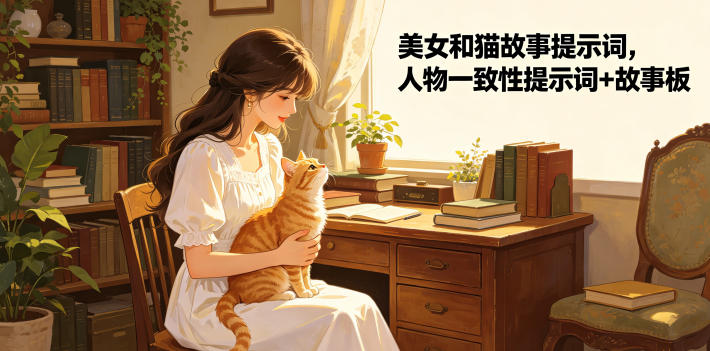 美女和猫故事提示词，人物一致性提示词+故事板-AI学习资源网