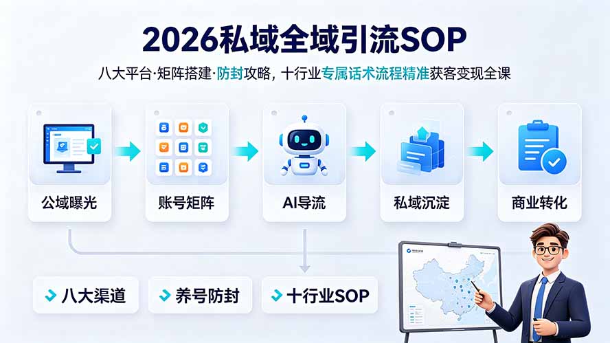 2026私域全域引流SOP|八大平台·矩阵搭建·防封攻略,十行业专属话术流程精准获客变现全课-AI学习资源网