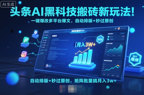 头条AI黑科技搬砖新玩法！一键爆改多平台爆文，自动排版+秒过原创，矩阵批量搞月入3w+【揭秘】-AI学习资源网