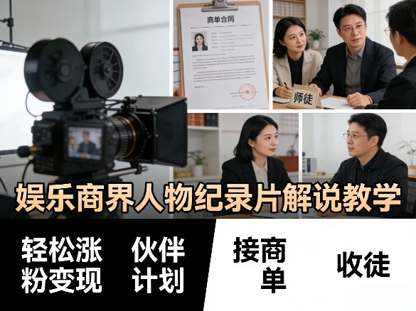 娱乐商界人物纪录片解说教学,轻松涨粉变现,伙伴计划,接商单,收徒等-AI学习资源网