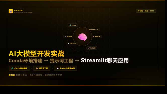 AI大模型开发实战：Conda环境搭建→提示词工程→Streamlit聊天应用，零基础到项目落地-AI学习资源网