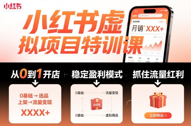 小红书虚拟项目特训课，帮你从0到1打造稳定盈利的店铺，抓住流量红利(更新9月)-AI学习资源网