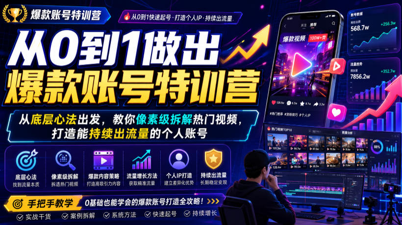 从0到1做出爆款账号特训营，从底层心法出发，教你像素级拆解热门视频，打造能持续出流量的个人账号-AI学习资源网