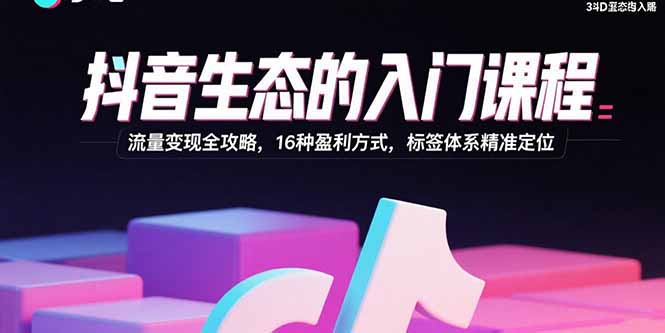 抖音生态的入门课程：流量变现全攻略，16种盈利方式，标签体系精准定位-AI学习资源网
