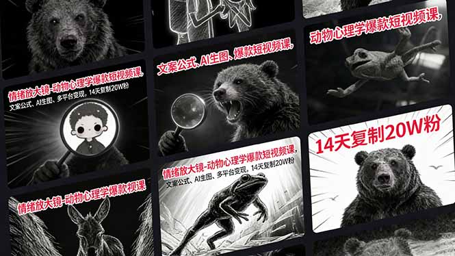 情绪放大镜-动物心理学爆款短视频课，文案公式、AI生图、多平台变现，14天复制20W粉-AI学习资源网