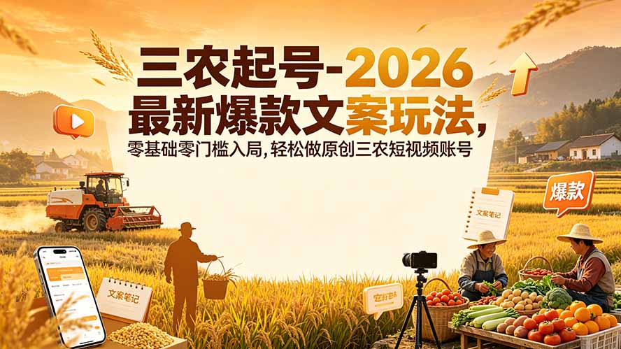 三农起号-2026 最新爆款文案玩法,零基础零门槛入局,轻松做原创三农短视频账号-AI学习资源网