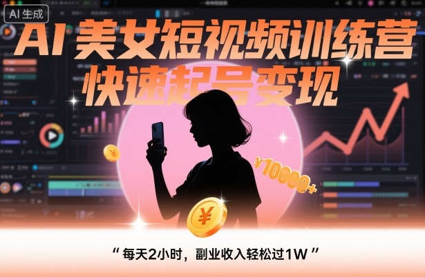 AI美女短视频训练营，快速起号变现，每天2小时，副业收入轻松过1W-AI学习资源网