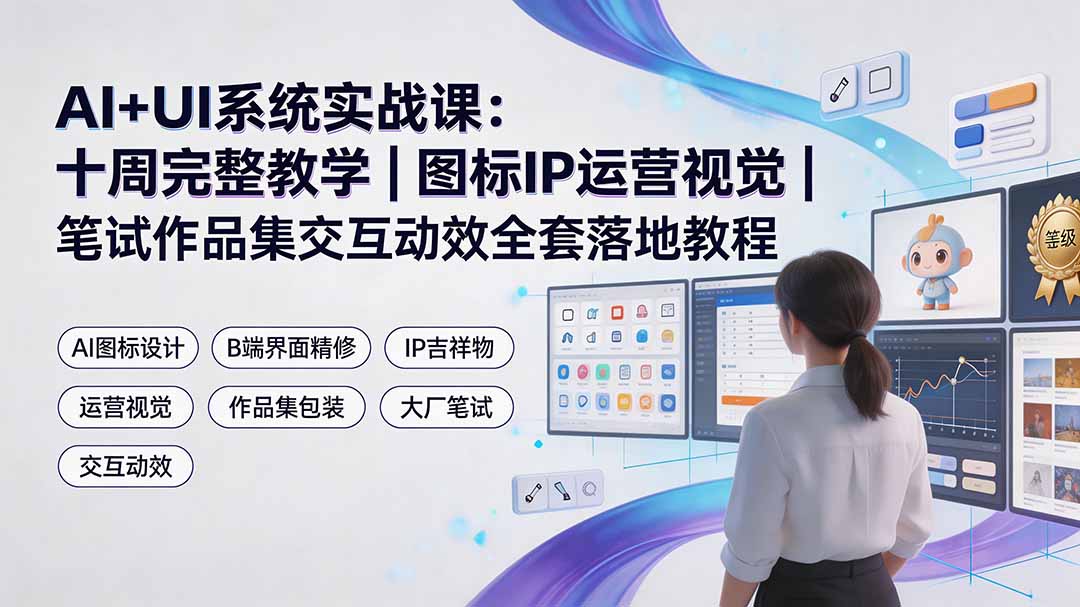 AI+UI系统实战课:十周完整教学|图标IP运营视觉|笔试作品集交互动效全套落地教程-AI学习资源网