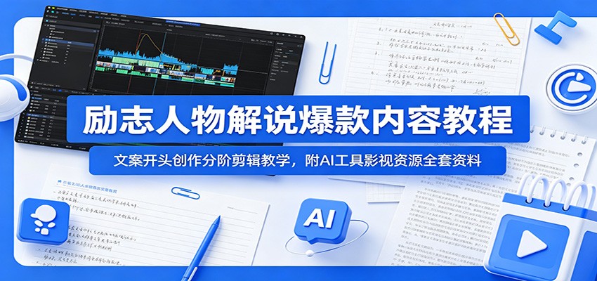 励志人物解说爆款内容教程:文案开头创作分阶剪辑教学,附AI 工具影视资源全套资料-AI学习资源网