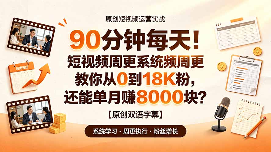 90 分钟每天!短视频周更系统教你从 0 到 18K 粉,还能单月赚 8000 块?【原创双语字幕】-AI学习资源网